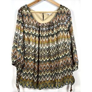 Christopher & Banks Women's Abstract Multi Color Flowing Boho Blouse Size 2X